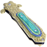 TheBoneEdge 8.5" Gold Color Medieval Style Spring Assisted Folding Knife