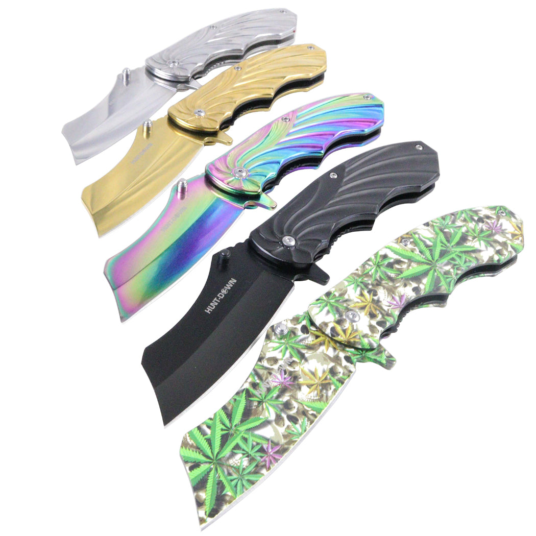 Hunt-Down 7" Mixed Color Stainless Steel Spring Assisted knives With Belt Clip