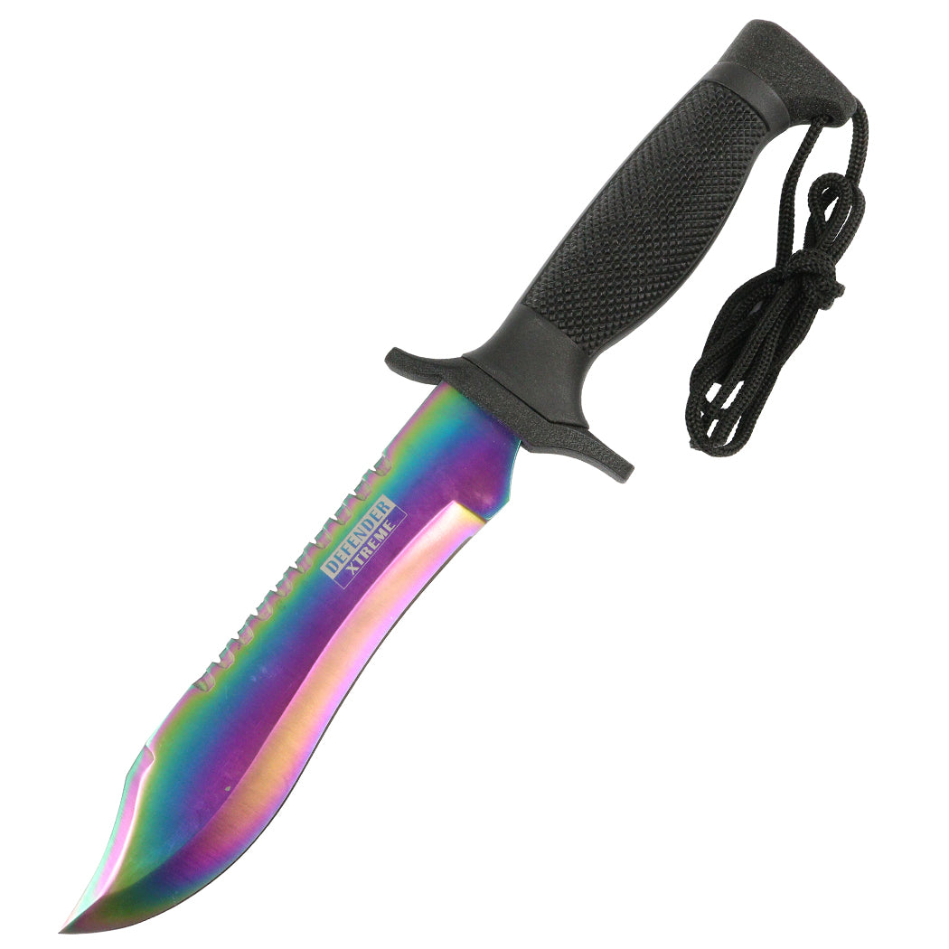 Defender Xtreme Rainbow 12" Hunting Knife with Sheath Stainless 3CR13 Steel Knife