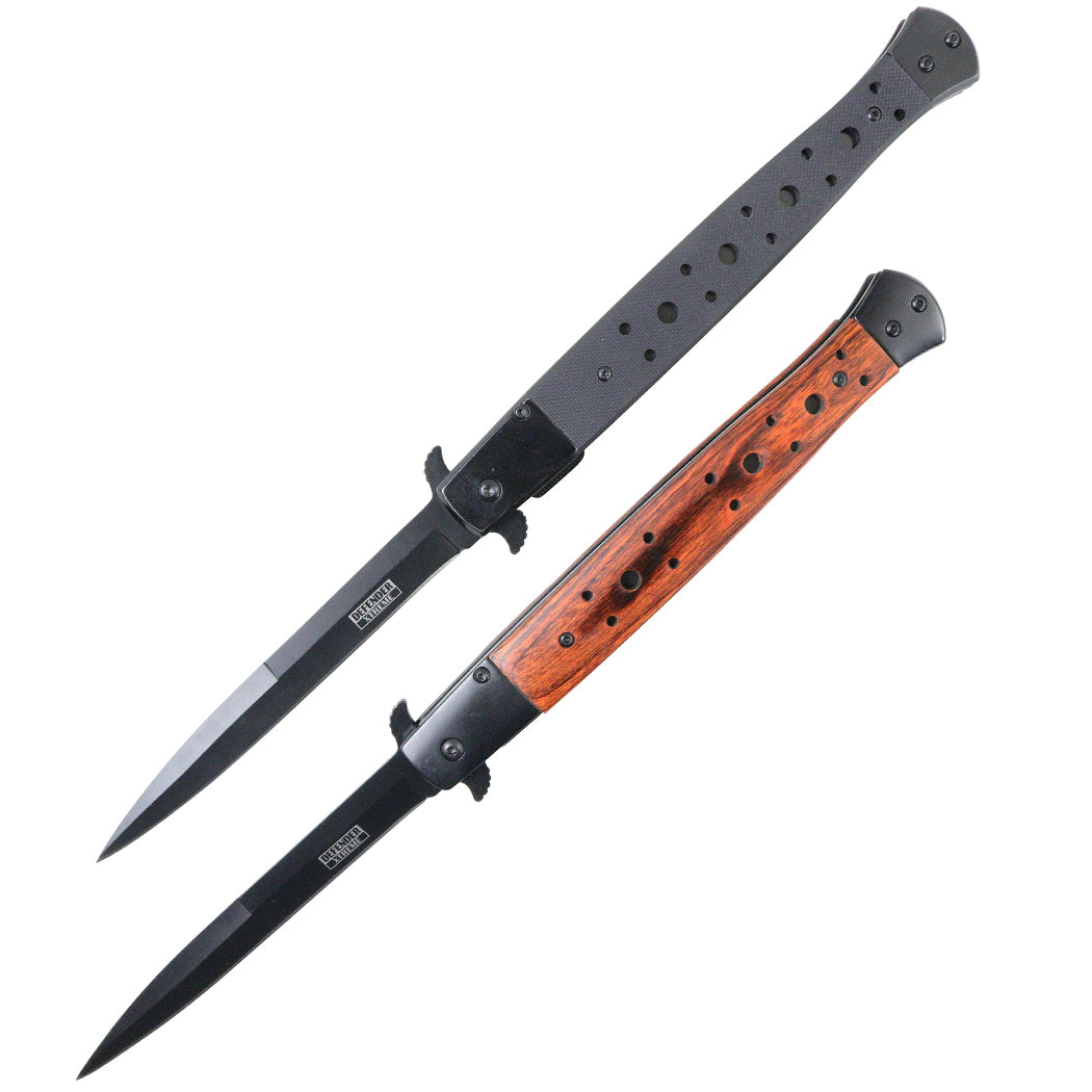 Defender-Xtreme 11" Spring Assisted Thin Blade Knives Brown & Black W/ Belt Clip