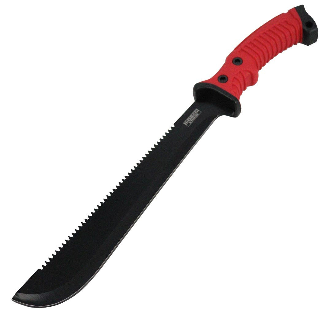 Defender-Xtreme All Red & Black 15.5" Stainless Steel Machete Serrated Blade