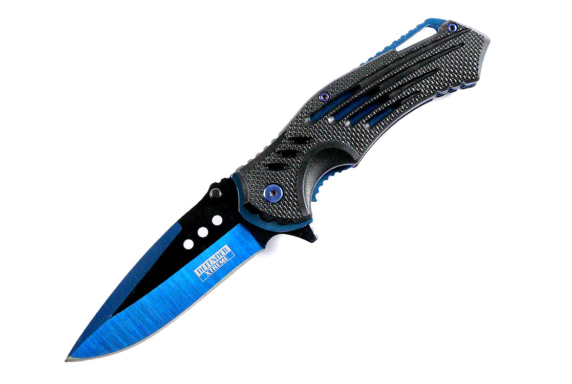 Defender Xtreme Blue 8.75"  Spring Assisted Tactical Folding Knife 3CR13 Steel