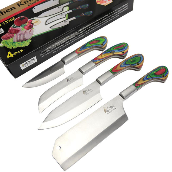 TheBoneEdge 4 Pc Chef's Kitchen Knife Set Multi Color Packawood Handle Hand Made