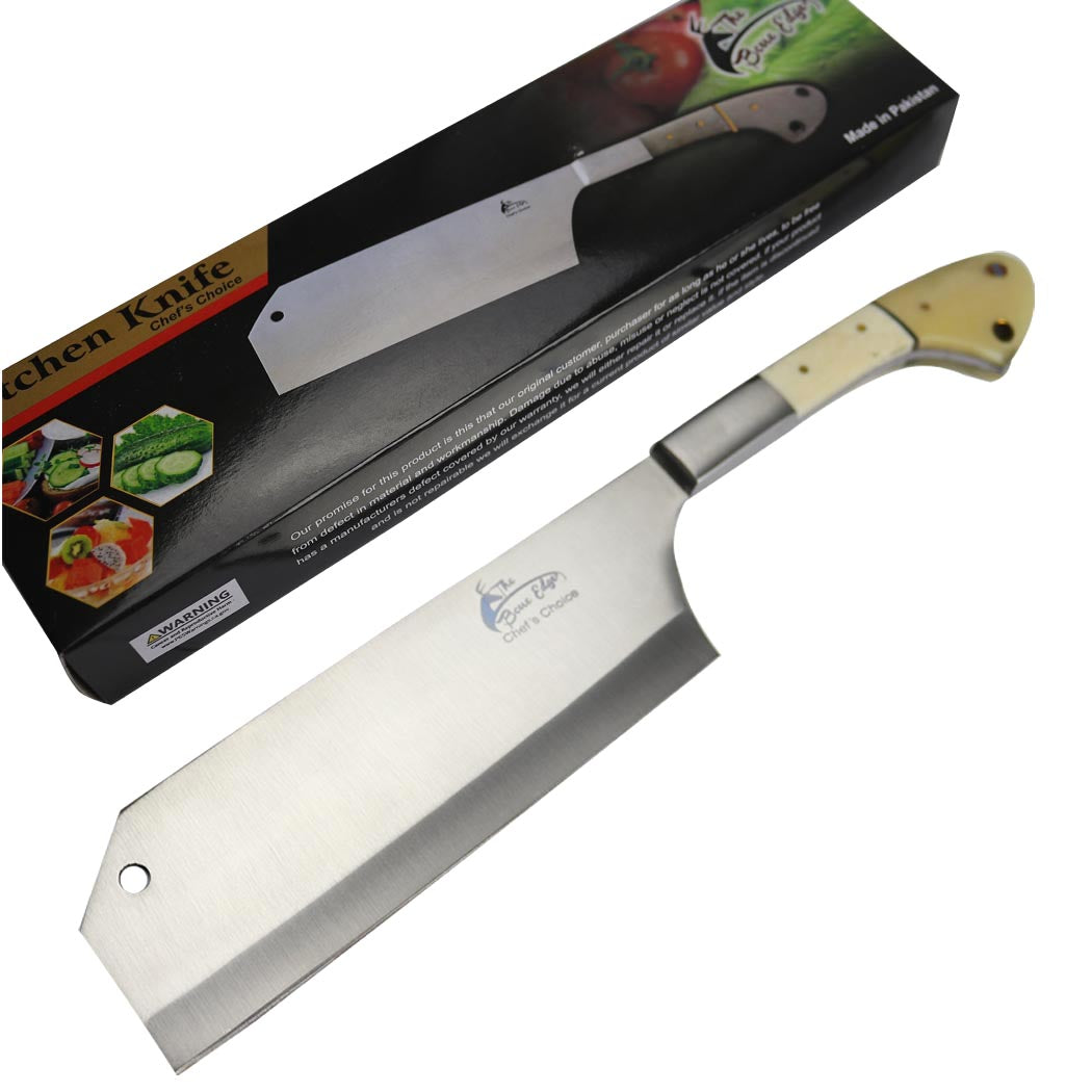 TheBoneEdge 12" Cleaver Stainless Steel Full Tang Butcher Knife  Bone Handle