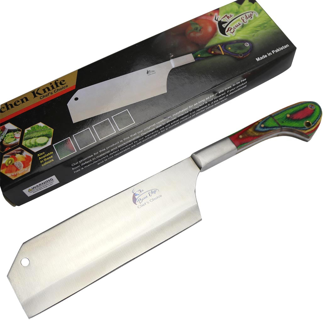 TheBoneEdge 12" Chef Kitchen Cleaver Multi Color PackaWood Handle Knife Stainless Steel