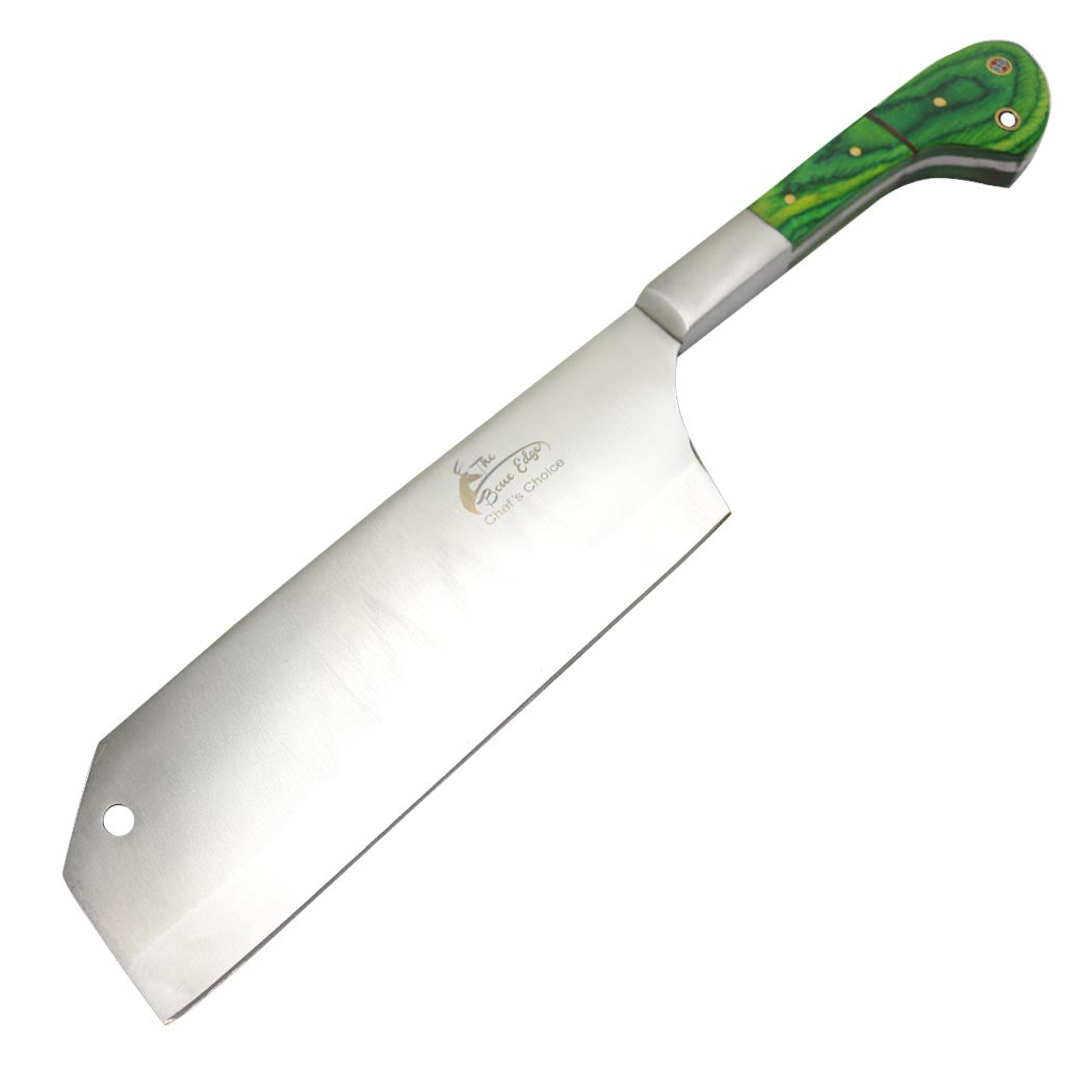 TheBoneEdge 12" Cleaver Stainless Steel Full Tang Butcher Knife Green Packawood Handle