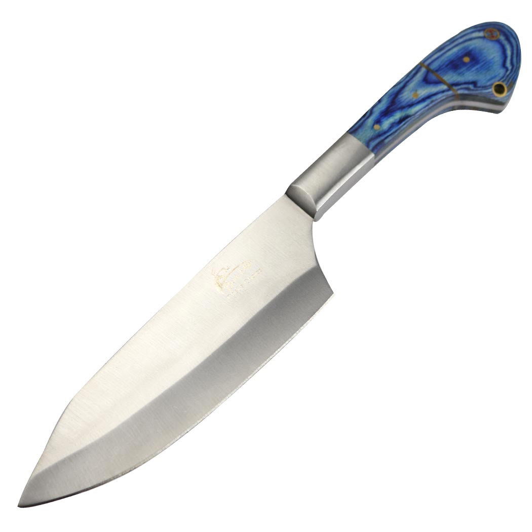 TheBoneEdge 11" Chef Kitchen Knife Blue Packawood Color Wood Handle Stainless Steel Blade