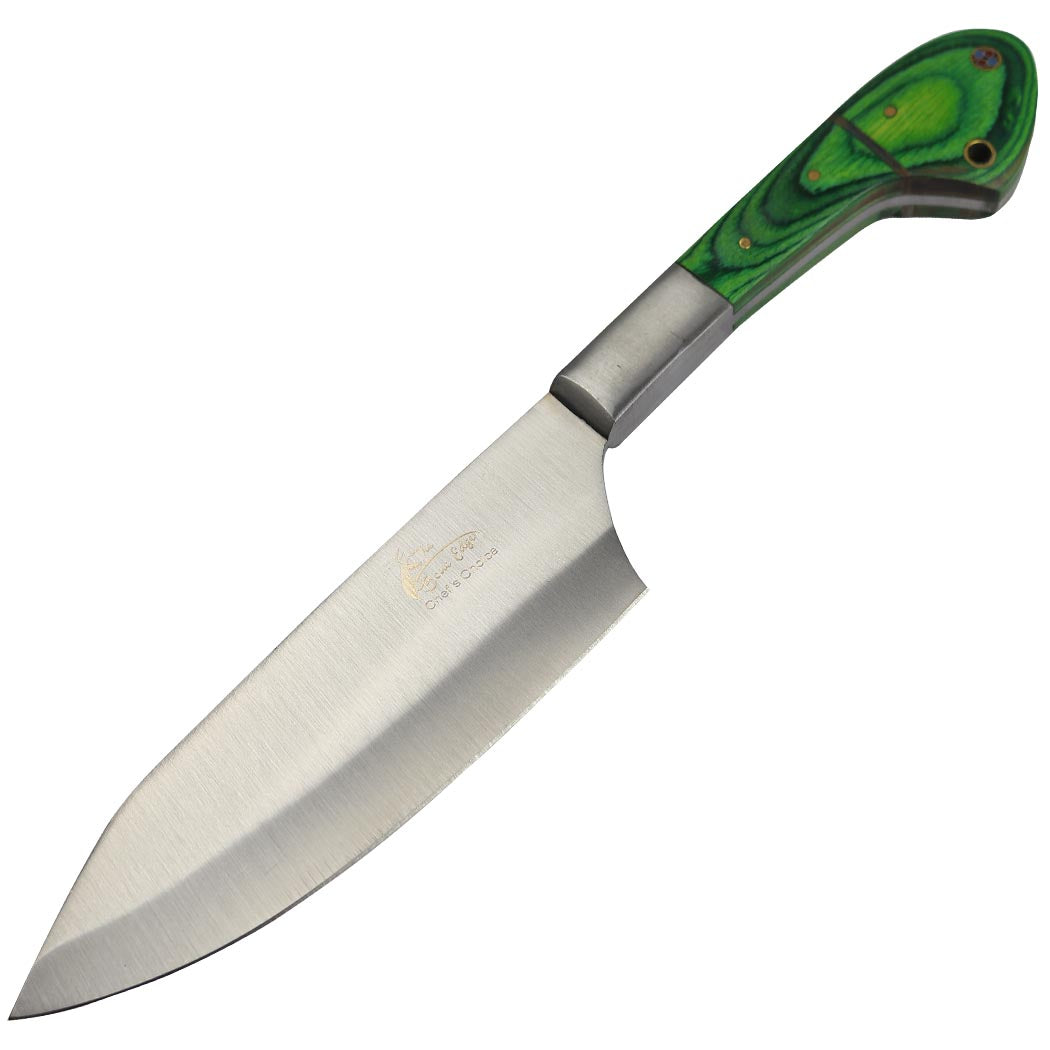 TheBoneEdge 11" Chef Kitchen Knife Green Packawood Handle Stainless Steel Blade