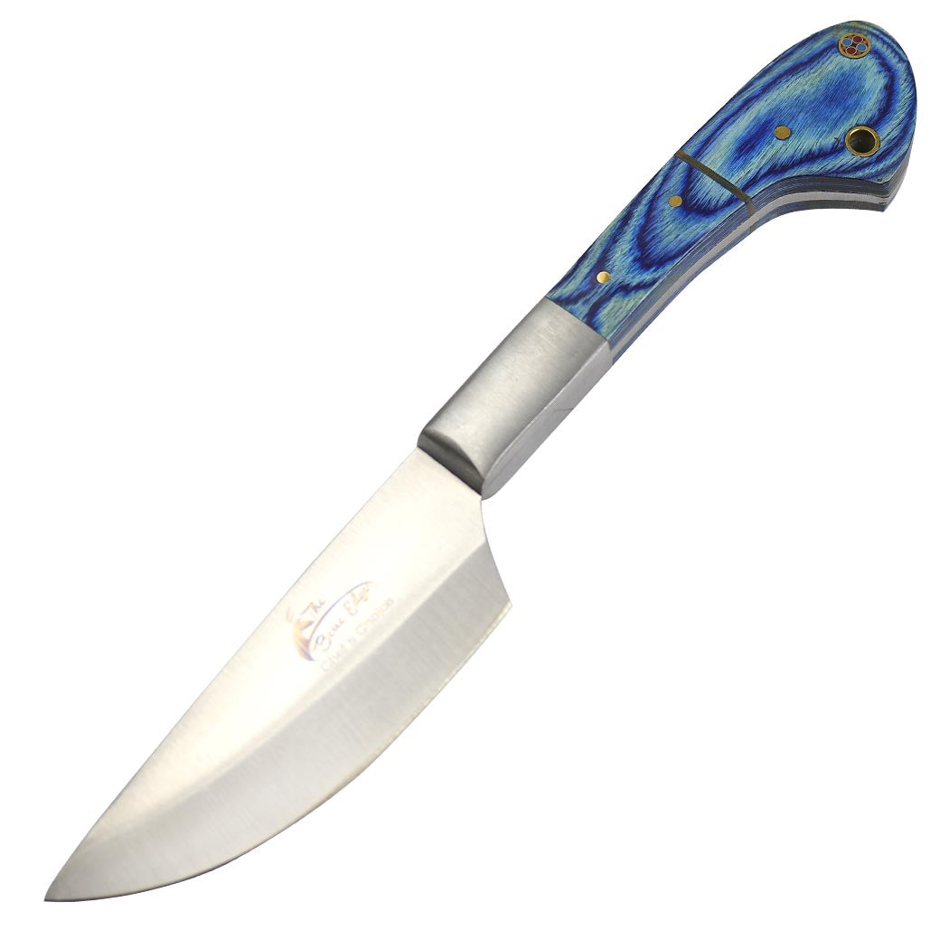 TheBoneEdge 9" Chef's Kitchen Knife Blue Packawood Handle Stainless Steel Blade