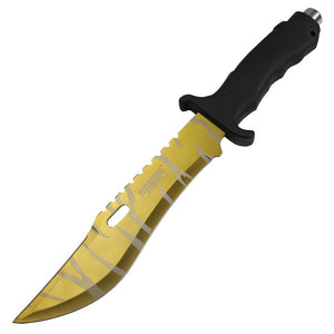 Defender-Xtreme 13" Gold Coating Tiger Texture Blade Hunting Knife Stainless Steel