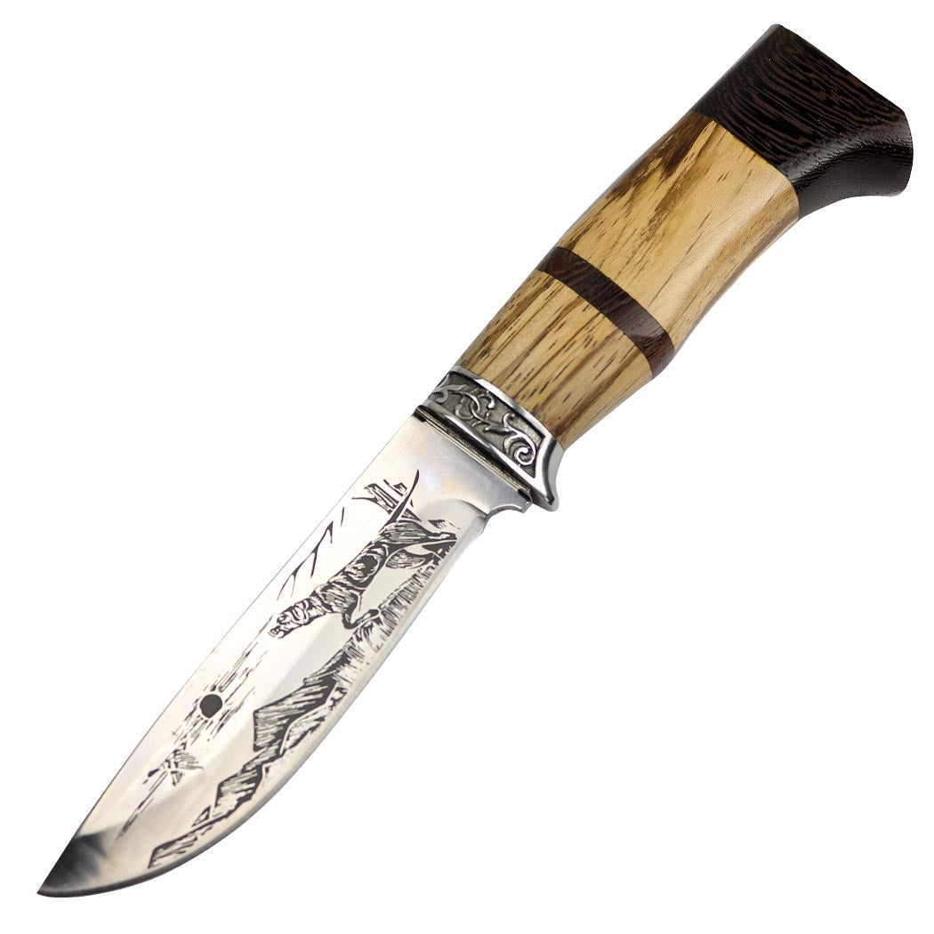 Defender-Xtreme 9" Western Style Hunting Knife Wood Handle Wildlife Imprint Blade