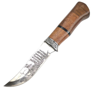 Defender-Xtreme 9" Western Style Hunting Knife Wood Handle Hunter Dog Imprint Blade