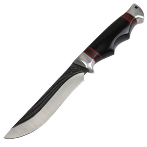 Defender-Xtreme 9" Western Style Wood Black Handle Hunting Knife Etching Pattern