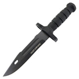 Hunt-Down 12.5" All Black Hunting Knife 3CR13 Stainless Steel Rubber Grip Handle