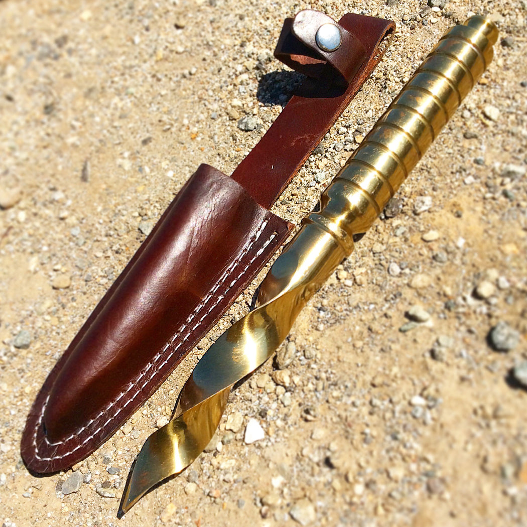 TheBoneEdge 10" Tri Edge Kris Blade Twister Dagger Gold Color Hunting Knife