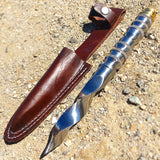 TheBoneEdge 10" Silver Tri Edge Kris Blade Twister Dagger Gold End Hunting Knife