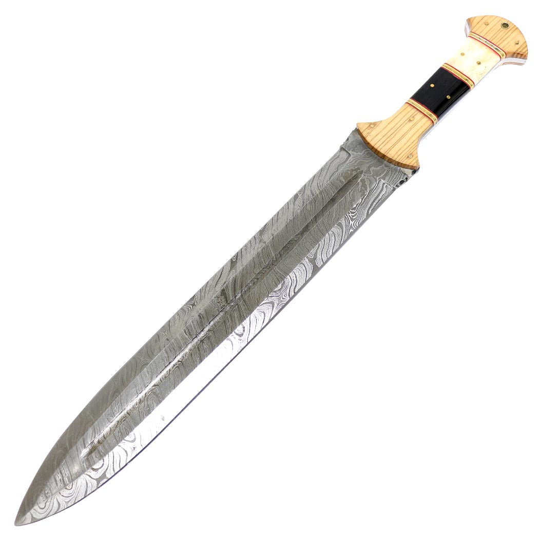 TheBoneEdge 21" Damascus Steel Hand Forged Sword Horn & Wood Handle Full Tang