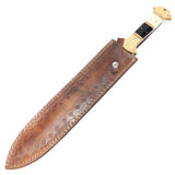 TheBoneEdge 21" Damascus Steel Hand Forged Sword Horn & Wood Handle Full Tang