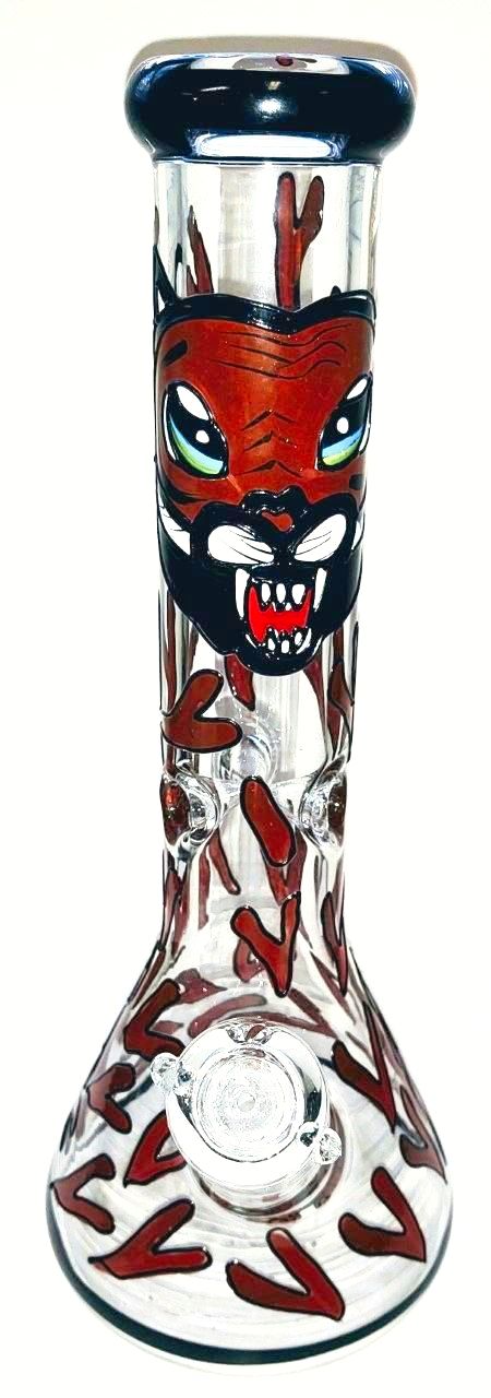 13" Clear Painted Tiger Beaker Waterpipe