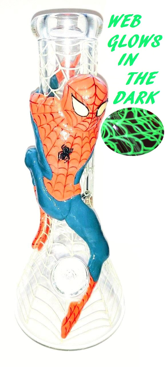 12" Arachna Boy Beaker Waterpipe Featuring **Glow In The Dark Web**