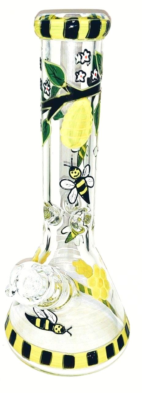 13" Clear Painted Bumble Bee Beaker Waterpipe **Limited Quantity**