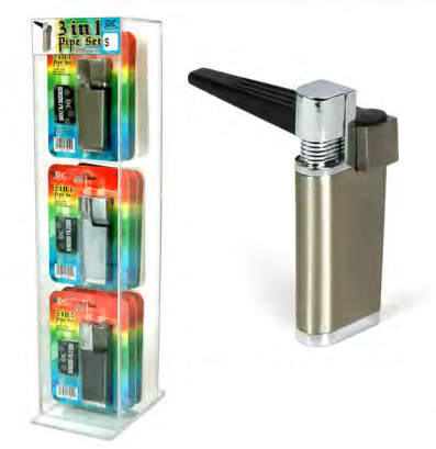 3 in 1 Pipe Set - Lighter Pipe & Stash -12ct w/ Display ($7.50 Each w/ Free Display)