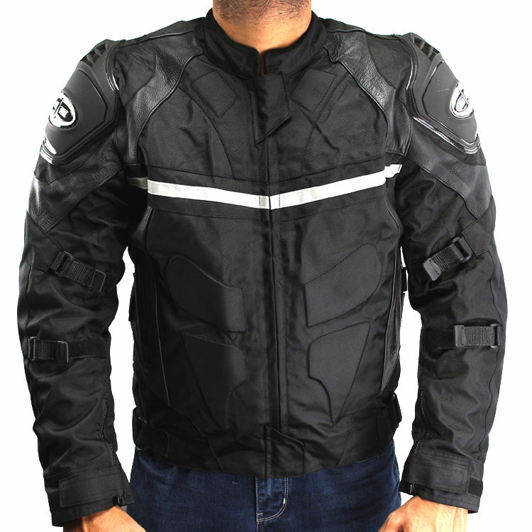 Perrini Mens Black Motorcycle Riding Armor Biker Racing Motorbike Cordura Jacket