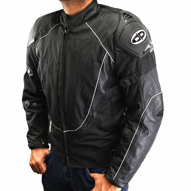 Perrini Mens Classic BLK Motorcycle Armor Biker Racing Motorbike Cordura Jacket