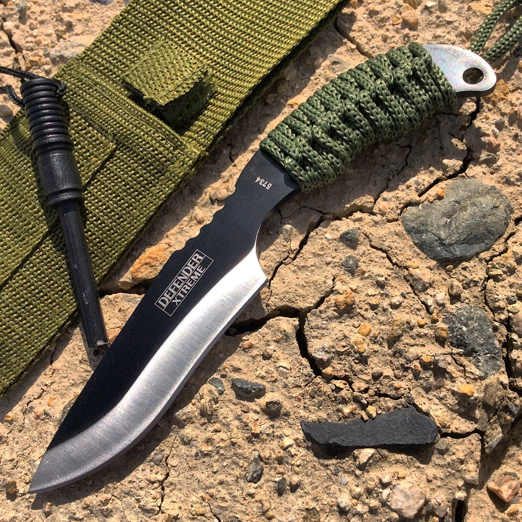 7"  Hunting Knife Black Tactical Carbon Steel Blade