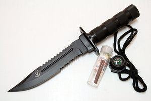 10.5" Black Blade Survival Hunting Knife with Sheath