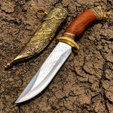11" Dagger with Sheath Gold Color & Wolf Design