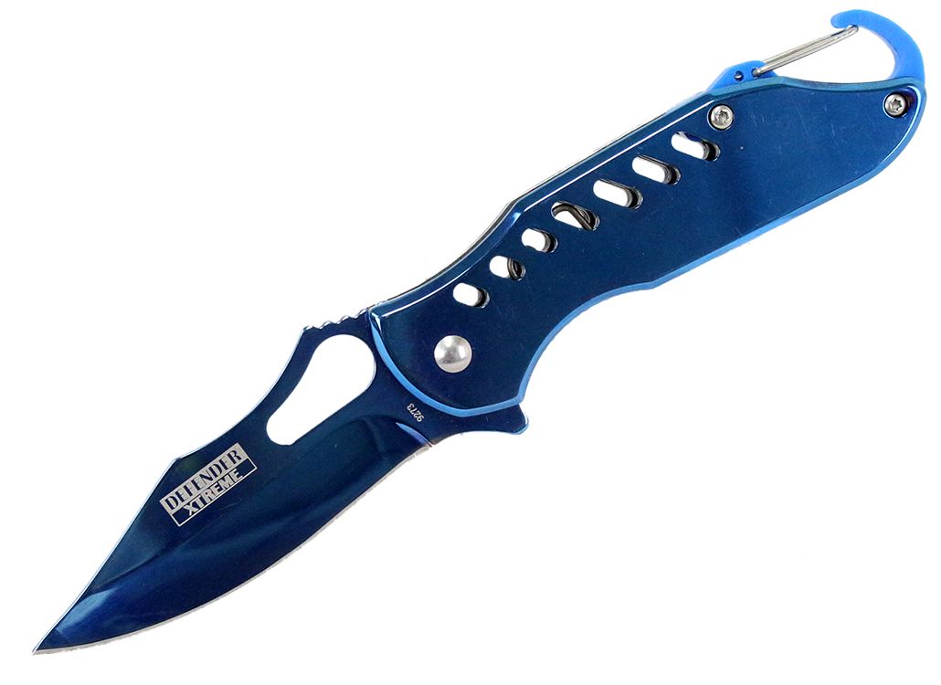 6.5" Defender Xtreme Spring Assisted Reflective Blue Knife with Keychain Clip