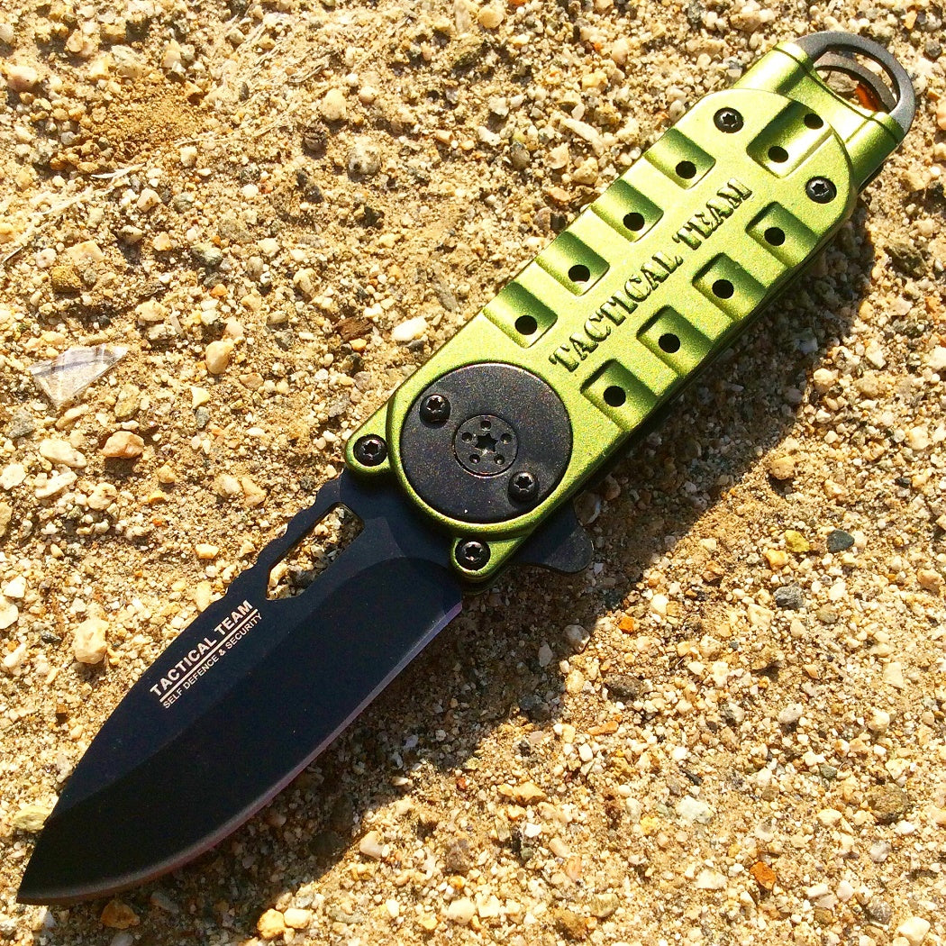 Green 6 1/4" Mini Folding Spring Assisted Knife with Clip