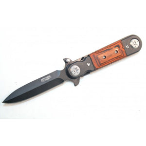 8"  Black And Wood Spring Assisted Knife Metal Handle with Clip