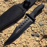10.5" Black Hunting Knife Rubber Handle with Sheath