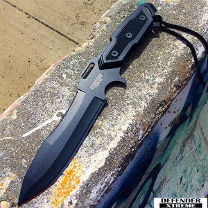12" Full Tang Black Blade Combat Ready Hunting Knife With Sheath