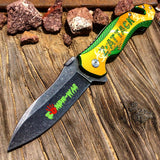 8" S/A Zombie Killer Stone Wash Blade Pocket Knife Metal Handle W/ Seat Belt Cutter