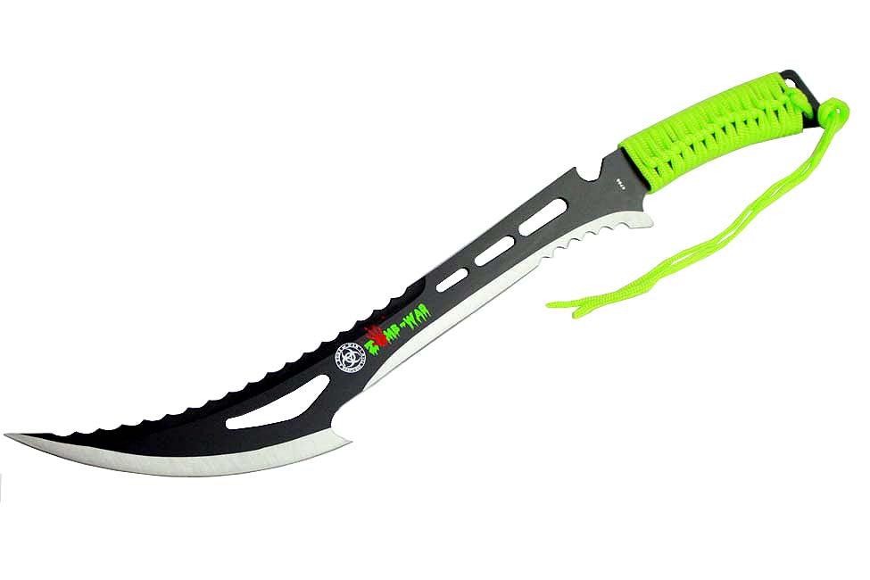 24" Full Tang Zomb-War Hunting Sword with Green Handle & Sheath