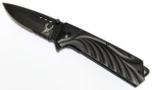 8.5" The Bone Edge Collection Black Spring Assisted Folding Knife with Belt Clip