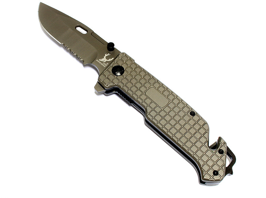 9" The Bone Edge Grey Folding Knife with Belt Clip