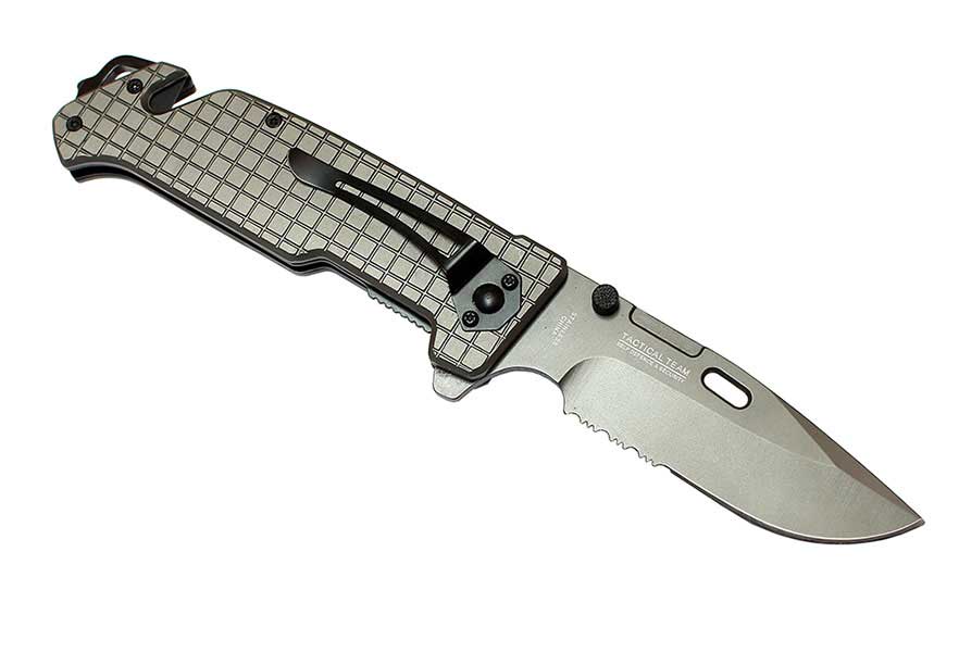 9" The Bone Edge Grey Folding Knife with Belt Clip