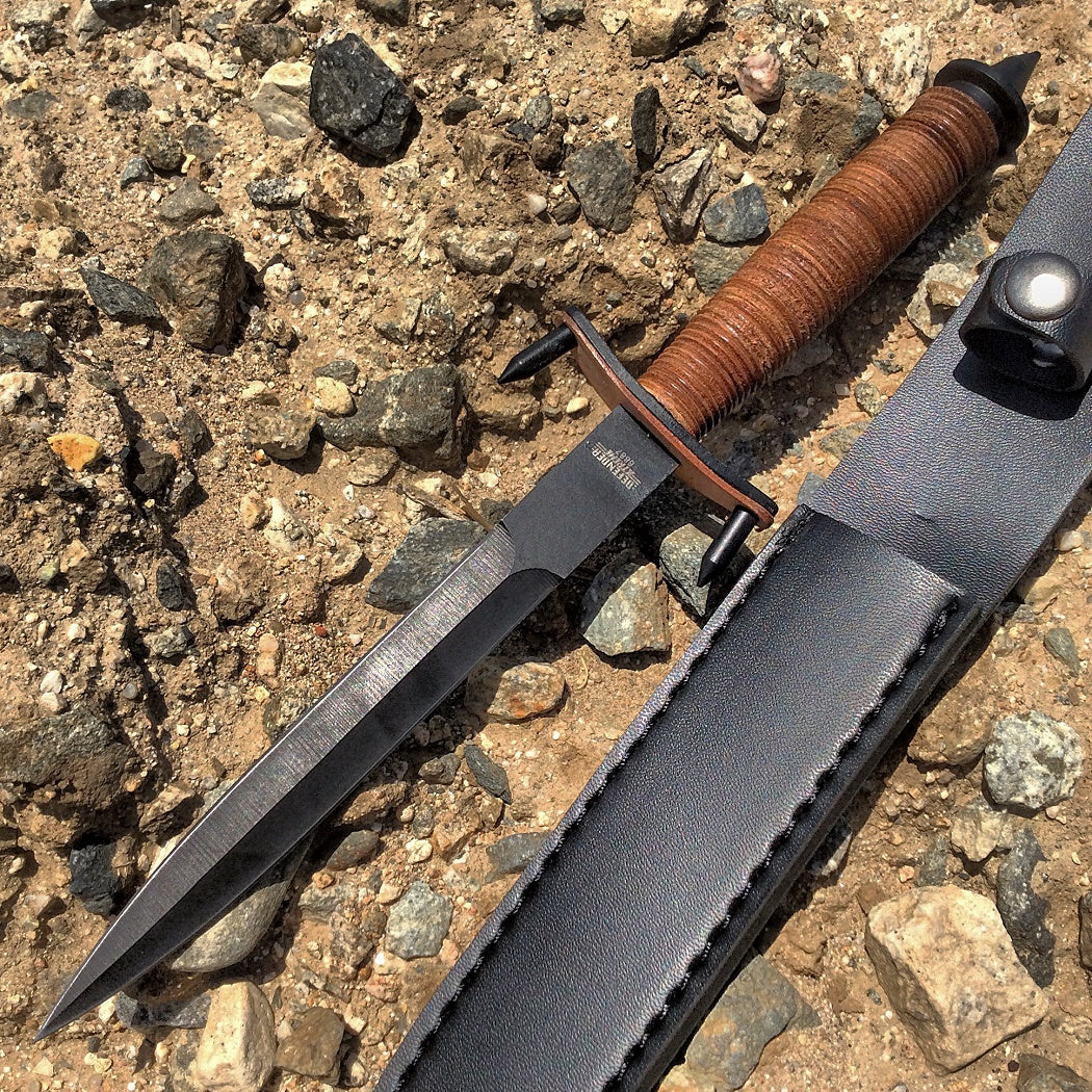 12.5" Hunting Knife Brown & Black with Leather Handle & Sheath