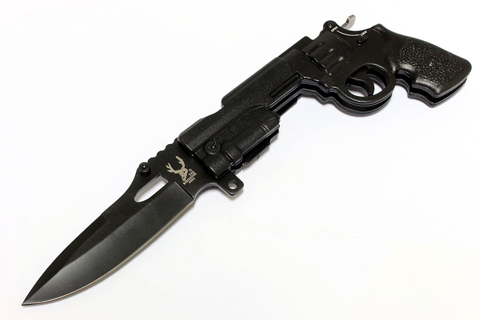 8" Spring Assisted Gun Knife with Lock and Belt Clip