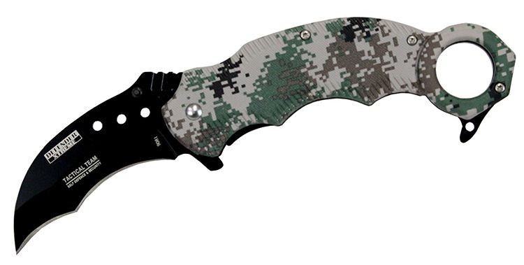 7.5" Spring Assisted Digital Woodland Camo Handle Skinner Knife