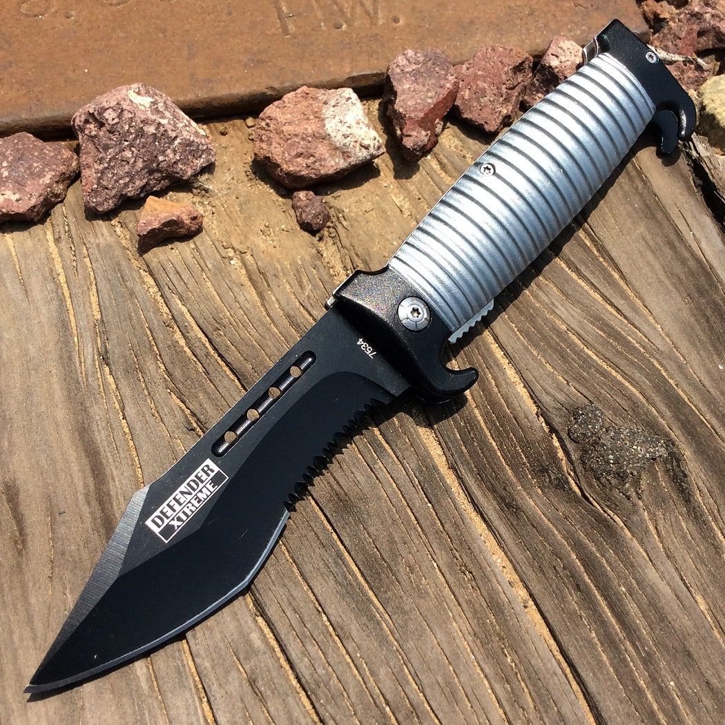 8.5" Defender Extreme Spring Assisted Knife with Belt Clip - Grey