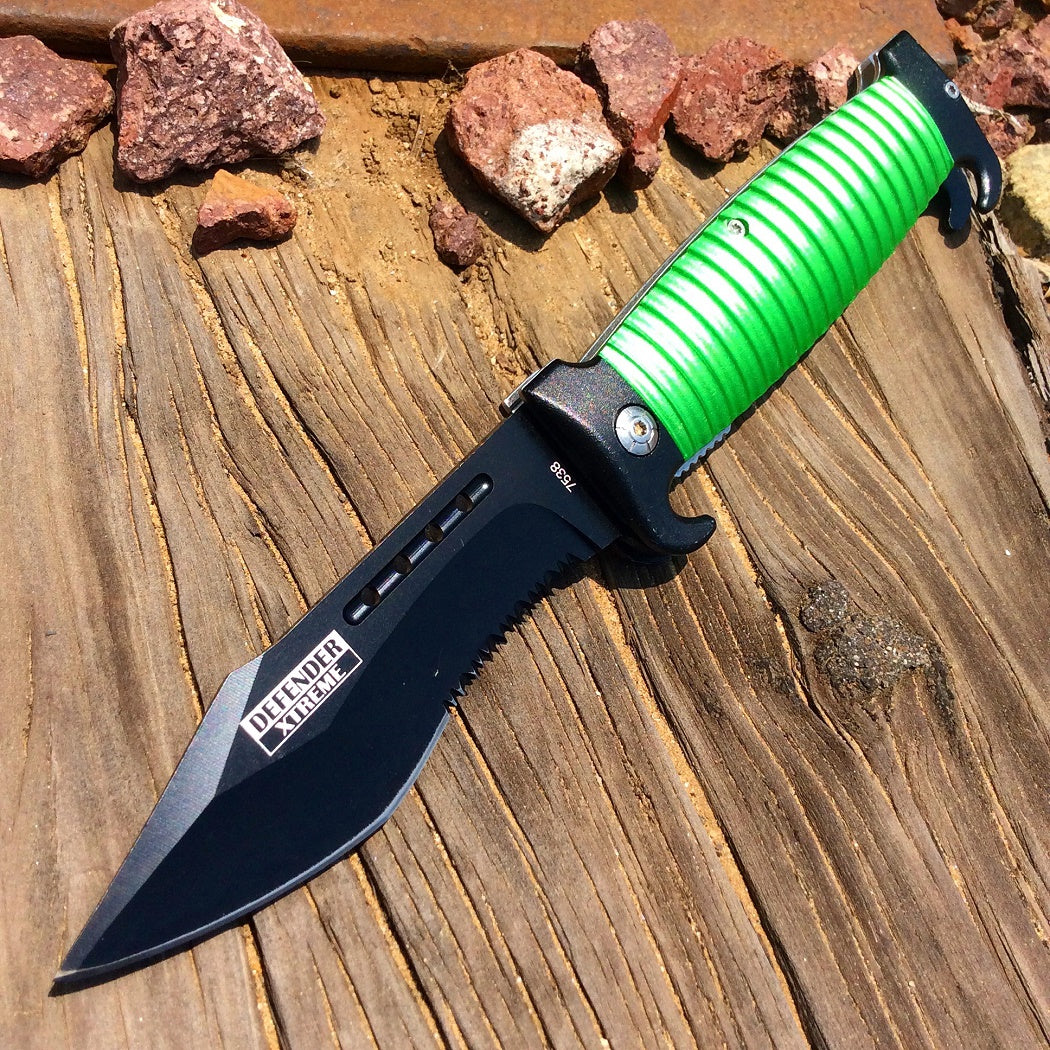 8.5" Defender Extreme Spring Assisted Knife with Belt Clip - Green