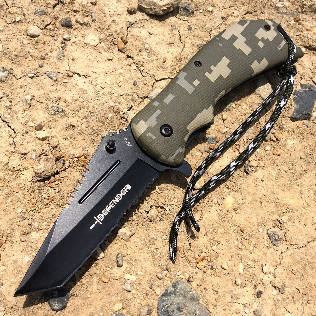 8" Defender Green Digital Camo S/A Folding Knife