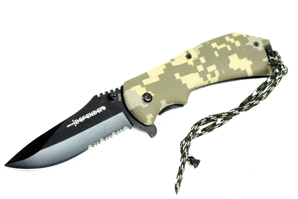 8" Defender Green Digital Camo S/A Folding Knife