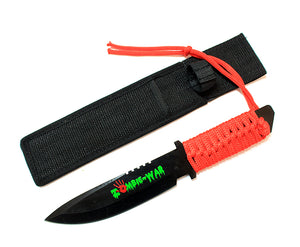 10.75" Zombie War Hunting Knife Red Cord Wrapped Handle with Sheath