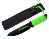 10.75" Zombie War Hunting Knife Green Cord Wrapped Handle with Sheath